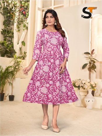 ATTRACTIVE COTTON PRINT WORK ONE PIECE PINK