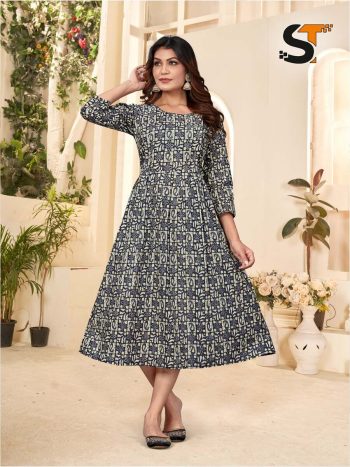 ATTRACTIVE COTTON PRINT WORK ONE PIECE BLACK