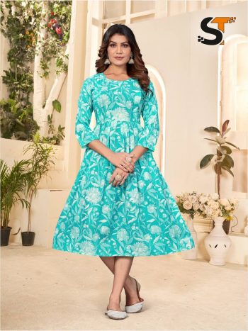 ATTRACTIVE COTTON PRINT WORK ONE PIECE SKY