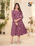 ATTRACTIVE COTTON PRINT WORK ONE PIECE PURPLE