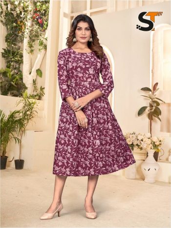 ATTRACTIVE COTTON PRINT WORK ONE PIECE PURPLE