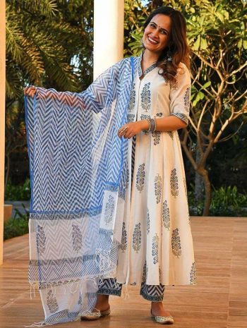ATTRACTIVE COTTON PRINT WORK TOP BOTTOM WITH DUPATTA
