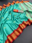 ATTRACTIVE COTTON WEAVING WORK SAREE WITH UNSTITCHED BLOUSE FESTIVAL WEAR WHOLESALE PRICE ETHNIC GARMENT (5)