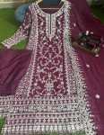 ATTRACTIVE GEORGETTE EMBROIDERY AND REAL MIRROR WORK TOP PALAZZO WITH DUPATTA FESTIVAL WEAR WHOLESALE PRICE ETHNIC GARMENT (17)