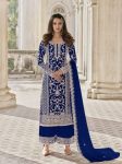 ATTRACTIVE GEORGETTE EMBROIDERY AND REAL MIRROR WORK TOP PALAZZO WITH DUPATTA BLUE
