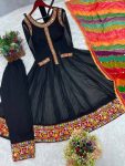 ATTRACTIVE GEORGETTE EMBROIDERY GAMTHI AND REAL MIRROR WORK GOWN PANT WITH DUPATTA FESTIVAL WEAR WHOLESALE PRICE ETHNIC GARMENT (6)