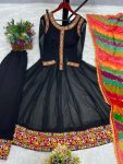 ATTRACTIVE GEORGETTE EMBROIDERY GAMTHI AND REAL MIRROR WORK GOWN PANT WITH DUPATTA FESTIVAL WEAR WHOLESALE PRICE ETHNIC GARMENT (6)
