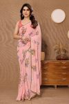 ATTRACTIVE GEORGETTE PRINT WORK ONE MINUTE SAREE WITH UNSTITCHED BLOUSE CASUAL WEAR WHOLESALE PRICE ETHNIC GARMENT (1)