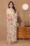 ATTRACTIVE GEORGETTE PRINT WORK ONE MINUTE SAREE WITH UNSTITCHED BLOUSE CASUAL WEAR WHOLESALE PRICE ETHNIC GARMENT (3)