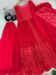 ATTRACTIVE GEORGETTE SEQUENCE WORK GOWN PALAZZO WITH DUPATTA FESTIVAL WEAR WHOLESALE PRICE ETHNIC GARMENT (5)