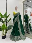 ATTRACTIVE GEORGETTE THREAD WORK SAREE WITH UNSTITCHED BLOUSE PARTY WEAR WHOLESALE PRICE ETHNIC GARMENT (7)