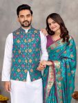 ATTRACTIVE J-CARD SILK WEAVING WORK COUPLE WEAR WHOLESALE PRICE ETHNIC GARMENT (16)