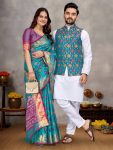 ATTRACTIVE J-CARD SILK WEAVING WORK COUPLE WEAR WHOLESALE PRICE ETHNIC GARMENT (16)