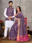 ATTRACTIVE J-CARD SILK WEAVING WORK COUPLE WEAR WHOLESALE PRICE ETHNIC GARMENT (2)