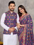 ATTRACTIVE J-CARD SILK WEAVING WORK COUPLE WEAR WHOLESALE PRICE ETHNIC GARMENT (2)