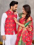 ATTRACTIVE J-CARD SILK WEAVING WORK COUPLE WEAR WHOLESALE PRICE ETHNIC GARMENT (3)