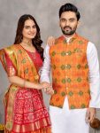 ATTRACTIVE J-CARD SILK WEAVING WORK COUPLE WEAR WHOLESALE PRICE ETHNIC GARMENT (5)