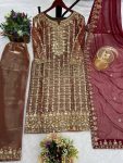 ATTRACTIVE JIMMY CHOO EMBROIDERY SEQUENCE WORK TOP PANT WITH DUPATTA CASUAL WEAR WHOLESALE PRICE ETHNIC GARMENT (3)