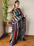 ATTRACTIVE LINEN DIGITAL PRINT WITH SILVER BORDER WORK SAREE WITH UNSTITCHED BOLUSE PARTY WEAR WHOLESALE PRICE ETHNIC GARMENT (32)