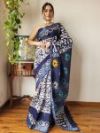 ATTRACTIVE LINEN DIGITAL PRINT WITH SILVER BORDER WORK SAREE WITH UNSTITCHED BOLUSE PARTY WEAR WHOLESALE PRICE ETHNIC GARMENT (34)