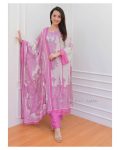 ATTRACTIVE MUSLIN DIGITAL PRINT WORK TOP BOTTOM WITH DUPATTA PINK