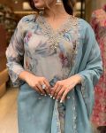 ATTRACTIVE ORGANZA EMBROIDERY WORK TOP BOTTOM WITH DUPATTA CASUAL WEAR WHOLESALE PRICE ETHNIC GARMENT (5)