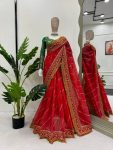 ATTRACTIVE ORGANZA SILK THREAD AND SEQUENCE WORK SAREE WITH UNSTITCHED BLOUSE FESTIVAL WEAR WHOLESALE PRICE ETHNIC GARMENT (14)