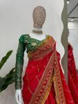 ATTRACTIVE ORGANZA SILK THREAD AND SEQUENCE WORK SAREE WITH UNSTITCHED BLOUSE FESTIVAL WEAR WHOLESALE PRICE ETHNIC GARMENT (14)