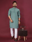 ATTRACTIVE RAYON EMBROIDERY AND SEQUENCE WORK MENS KURTA PAJAMA FESTIVAL WEAR WHOLESALE PRICE ETHNIC GARMENT (12)