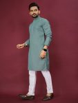 ATTRACTIVE RAYON EMBROIDERY AND SEQUENCE WORK MENS KURTA PAJAMA FESTIVAL WEAR WHOLESALE PRICE ETHNIC GARMENT (12)