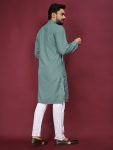 ATTRACTIVE RAYON EMBROIDERY AND SEQUENCE WORK MENS KURTA PAJAMA FESTIVAL WEAR WHOLESALE PRICE ETHNIC GARMENT (12)