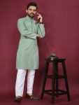 ATTRACTIVE RAYON EMBROIDERY AND SEQUENCE WORK MENS KURTA PAJAMA FESTIVAL WEAR WHOLESALE PRICE ETHNIC GARMENT (4)