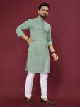 ATTRACTIVE RAYON EMBROIDERY AND SEQUENCE WORK MENS KURTA PAJAMA FESTIVAL WEAR WHOLESALE PRICE ETHNIC GARMENT (4)