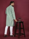 ATTRACTIVE RAYON EMBROIDERY AND SEQUENCE WORK MENS KURTA PAJAMA FESTIVAL WEAR WHOLESALE PRICE ETHNIC GARMENT (4)