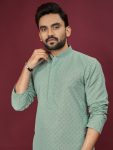 ATTRACTIVE RAYON EMBROIDERY AND SEQUENCE WORK MENS KURTA PAJAMA FESTIVAL WEAR WHOLESALE PRICE ETHNIC GARMENT (4)