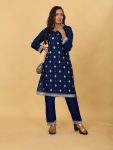 ATTRACTIVE RAYON EMBROIDERY SEQUENCE WORK KURTI PANTNAVY BLUE