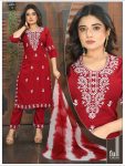 ATTRACTIVE RAYON EMBROIDERY WORK KURTI PANT WITH DUPATTA CASUAL WEAR WHOLESALE PRICE ETHNIC GARMENT (4)