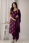 ATTRACTIVE RAYON FOIL PRINTED TOP BOTTOM WITH DUPATTA WINE