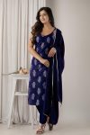 ATTRACTIVE RAYON FOIL PRINTED TOP BOTTOM WITH DUPATTA NAVY BLUE