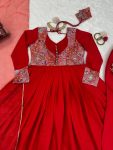 ATTRACTIVE ROMAN SILK THREAD WITH SEQUENCE WORK GOWN BOTTOM WITH DUPATTA FESTIVAL WEAR WHOLESALE PRICE ETHNIC GARMENT (1)