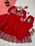 ATTRACTIVE ROMAN SILK THREAD WITH SEQUENCE WORK GOWN BOTTOM WITH DUPATTA FESTIVAL WEAR WHOLESALE PRICE ETHNIC GARMENT (1)