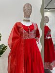 ATTRACTIVE ROMAN SILK THREAD WITH SEQUENCE WORK GOWN BOTTOM WITH DUPATTA FESTIVAL WEAR WHOLESALE PRICE ETHNIC GARMENT (1)