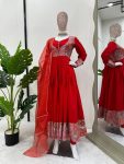 ATTRACTIVE ROMAN SILK THREAD WITH SEQUENCE WORK GOWN BOTTOM WITH DUPATTA FESTIVAL WEAR WHOLESALE PRICE ETHNIC GARMENT (1)