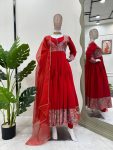 ATTRACTIVE ROMAN SILK THREAD WITH SEQUENCE WORK GOWN BOTTOM WITH DUPATTA FESTIVAL WEAR WHOLESALE PRICE ETHNIC GARMENT (1)
