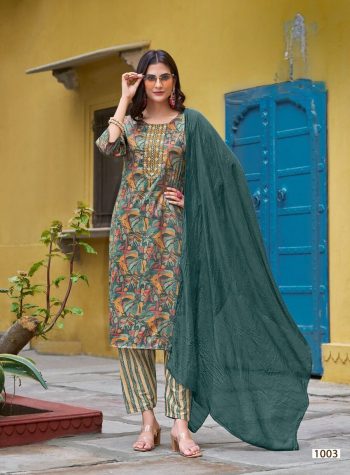ATTRACTIVE SILK EMBROIDERY AND PRINT WORK TOP PANT WITH DUPATTA GREEN