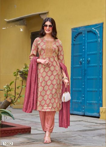 ATTRACTIVE SILK EMBROIDERY AND PRINT WORK TOP PANT WITH DUPATTA MAROON