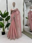 ATTRACTIVE TABBY SILK THREAD WITH SEQUENCE WITH FANCY LACE SAREE WITH UNSTITCHED BLOUSE FESTIVAL WEAR WHOLESALE PRICE ETHNIC GARMENT (8)