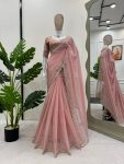 ATTRACTIVE TABBY SILK THREAD WITH SEQUENCE WITH FANCY LACE SAREE WITH UNSTITCHED BLOUSE FESTIVAL WEAR WHOLESALE PRICE ETHNIC GARMENT (8)