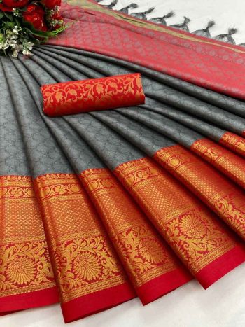 SPECIAL OCCASION AURA COTTON SILK SAREE WITH BEAUTIFUL COLOR COLLECTION  GREY
