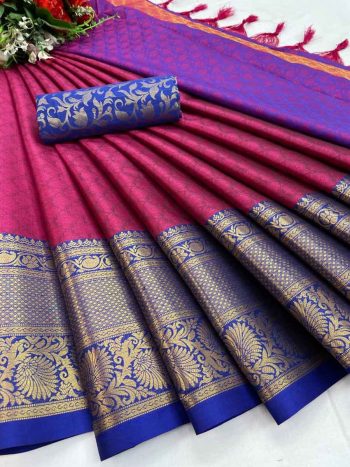 SPECIAL OCCASION AURA COTTON SILK SAREE WITH BEAUTIFUL COLOR COLLECTION   MAGENTA